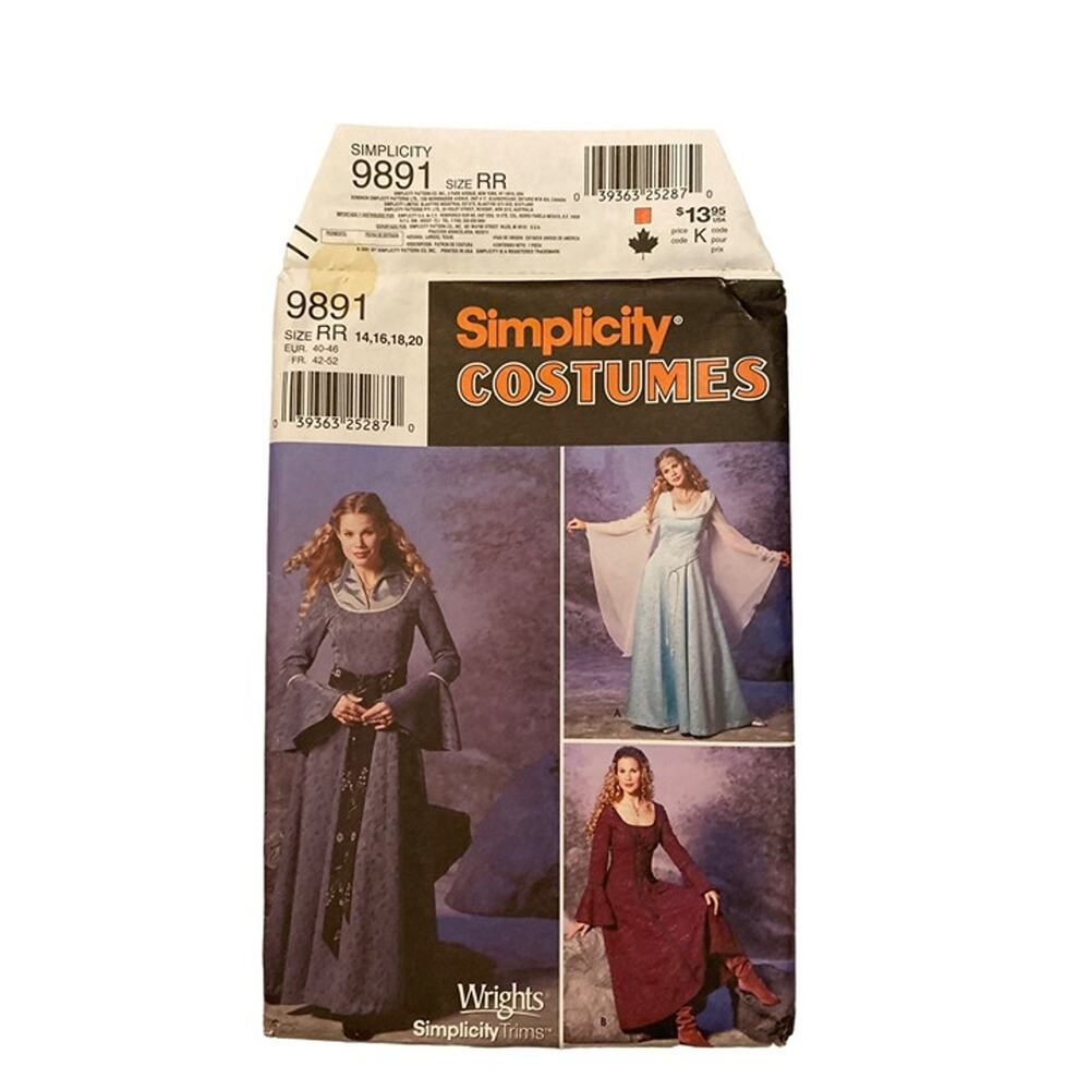 Sewing Pattern Simplicity  COSTUMES MEDIEVAL DRESS RR 9891 14-16-18-20